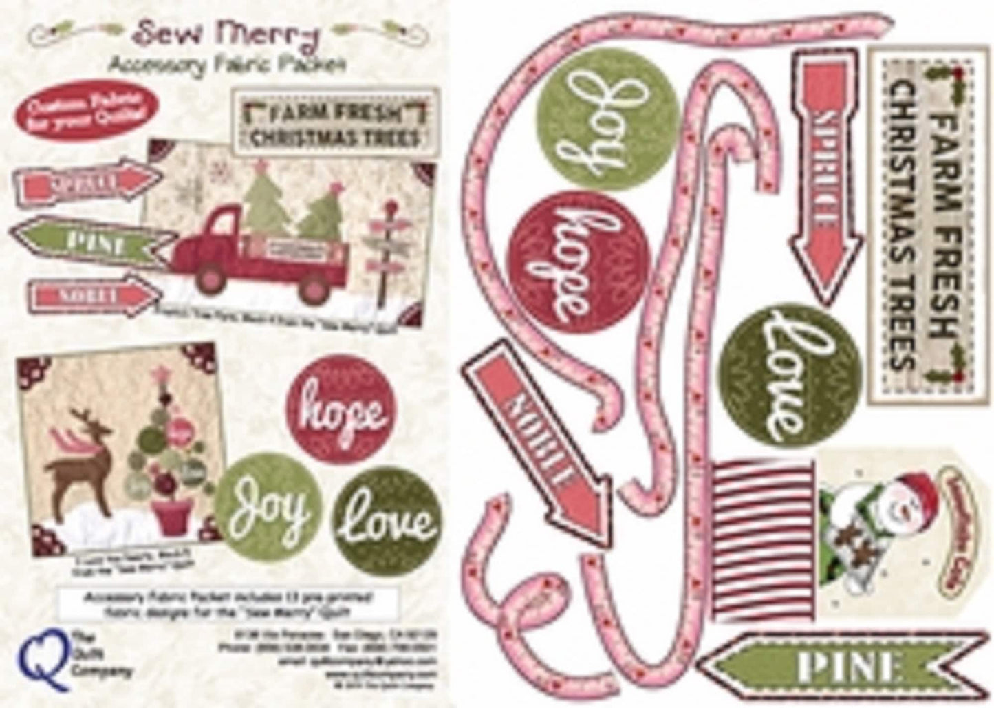 The Quilt Company Sew Merry Fabric Accessory Pack - Signs printed on fabric for Sew Merry Quilt - 2019
