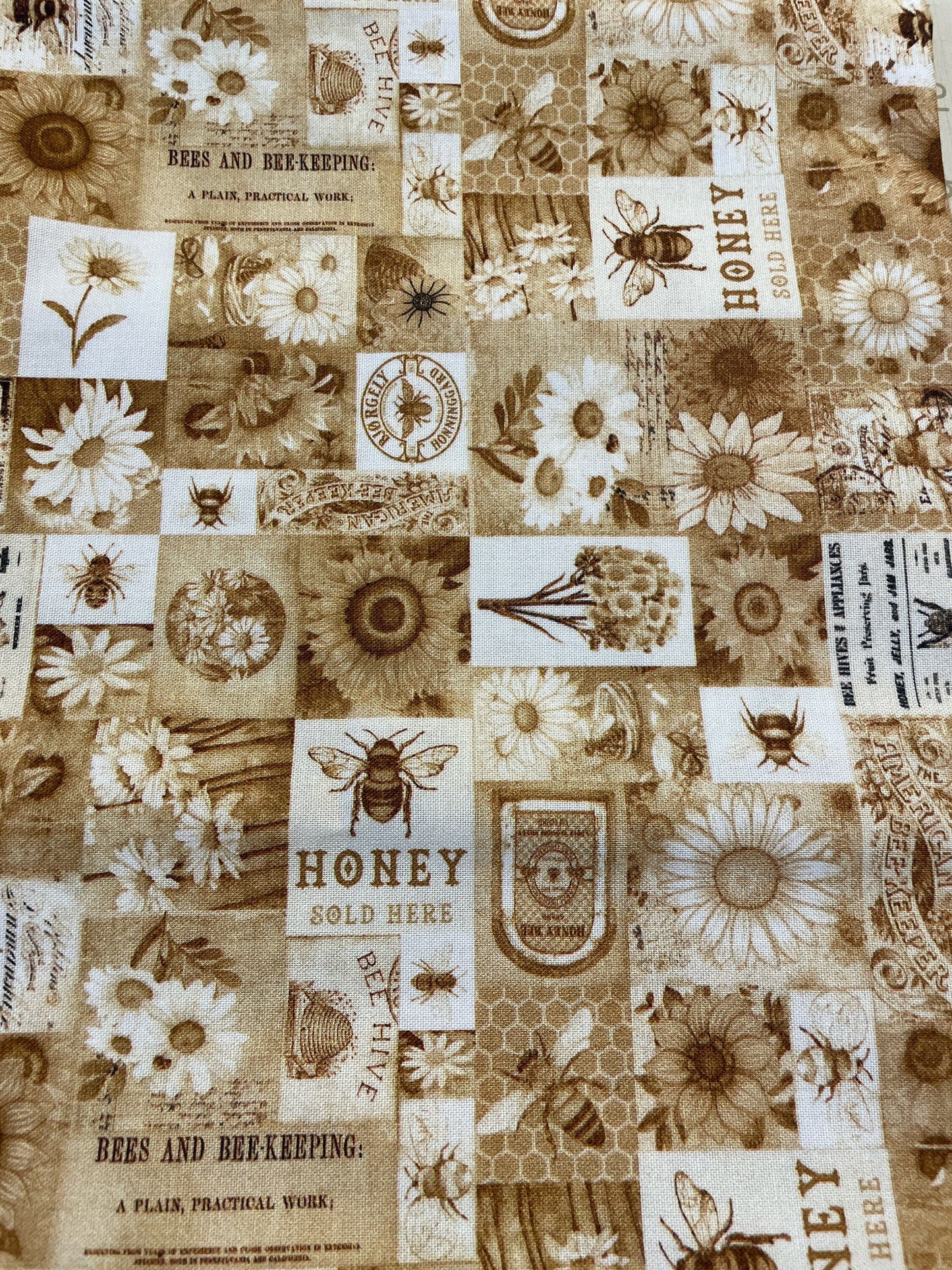 Always Face Sunshine - Bees on Gold Background - Collage - Dan Morris - QT Fabrics - Priced by the 1/2 Yard - NEW