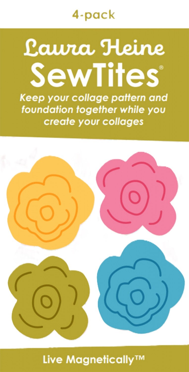 Laura Heine - New Sew Tites Magnetic Pattern Holders - 4 Flowers - Collage quilting -
