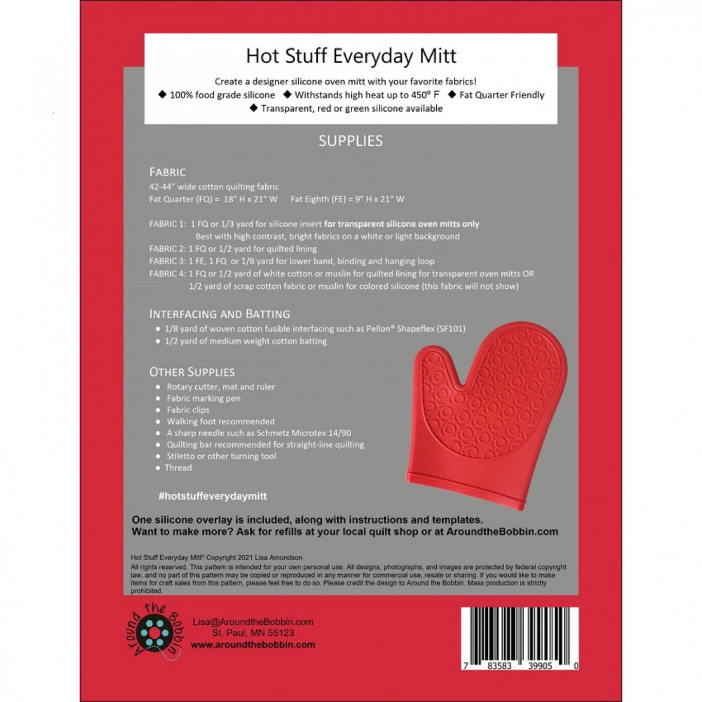 Red Hot Stuff Everyday Silicone Mitt- Instructions included ATB 212-R, Red Pattern, 450 Degrees Oven Mitt