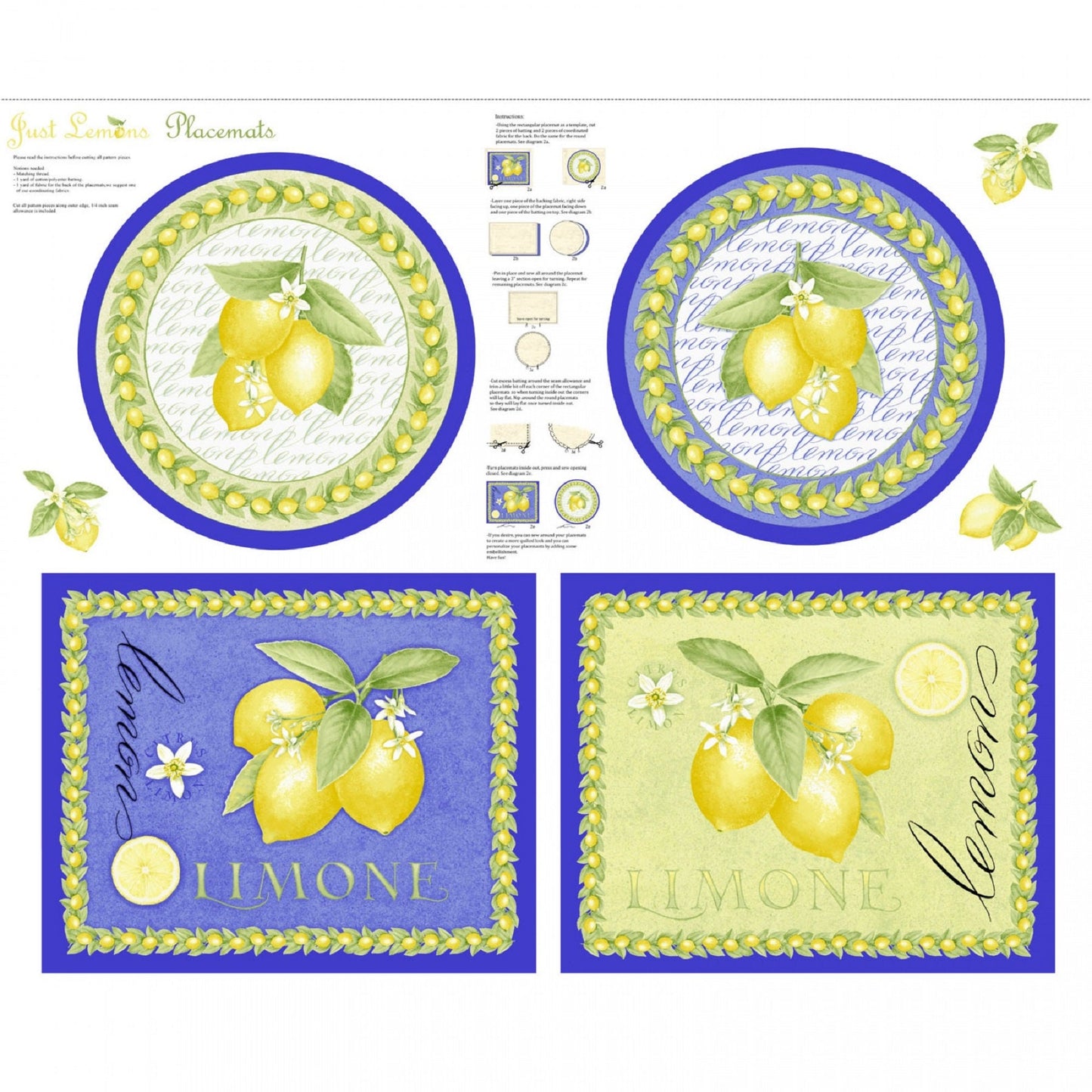 Just Lemons - Placemats - Panel - Jane Shasky - Henry Glass Fabric 4 placemats
