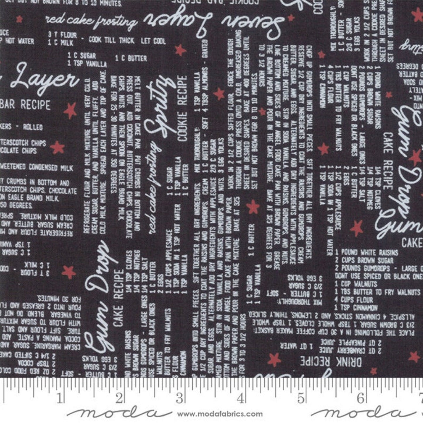 Merry Starts Here - Sweetwater - Moda Fabric - Recipe Fabric on Black - OOP - Sold by the 1/2 yard - Precut into 1 yard cuts
