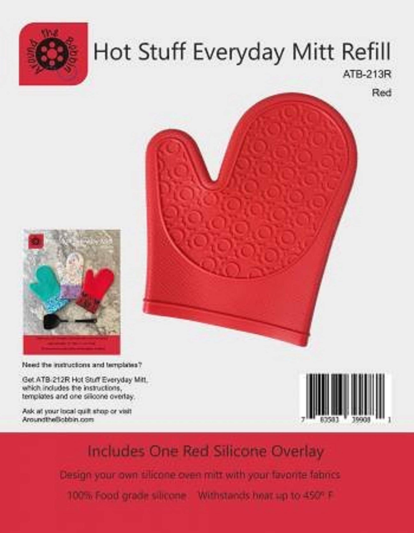 Hot Stuff Mitt Refill- ATB-213- Red, Lisa Amundson, Around the Bobbin Silicon Oven Mitt Refill- Red- Notions