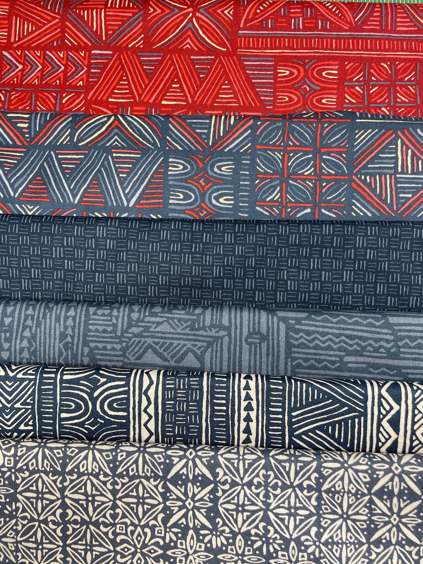 Breezeway - Maywood Studio Fabric - 6 Fat Quarter Bundle - Navy Red