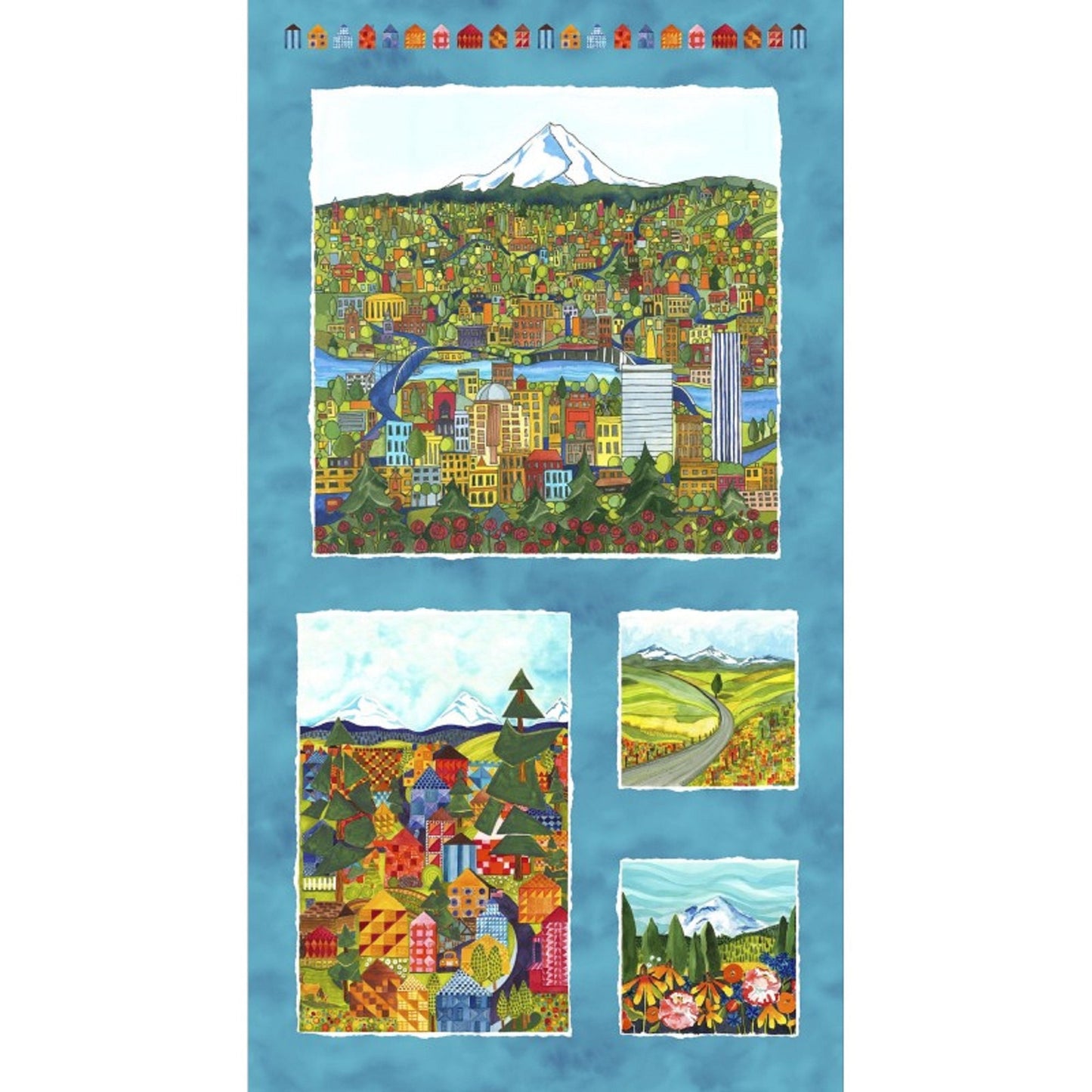 Quiltlandia - Green Residential Mosaic - Fabric Maywood Studios - Sold by the 24" Panel - Cut from Bolt in 1 piece