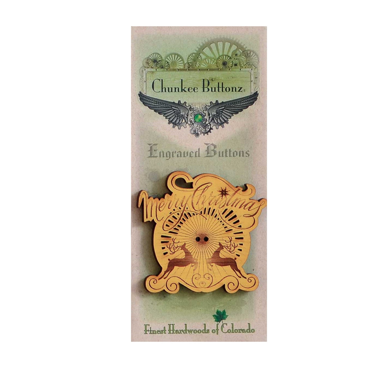 Chunkee Buttonz 1 Lg 3" Button Merry Christmas Reindeer "Knitting, Sewing Crafts Happy Hallow Designs Hardwood Button