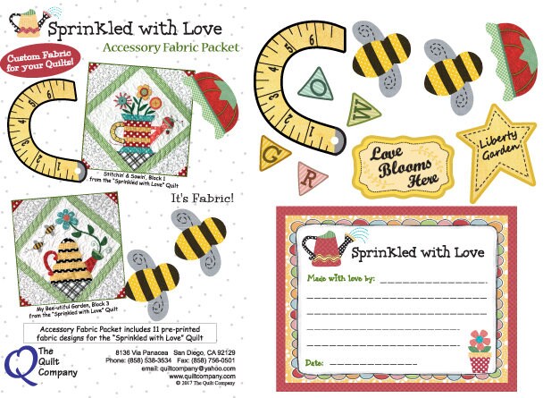 The Quilt Company Sprinkled with Love Gardening Watering Cans Applique Fabric Accessory Pack