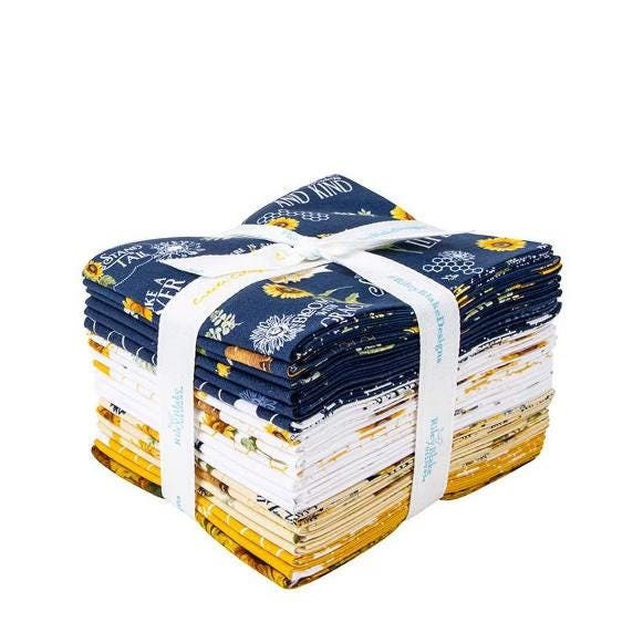 Honey Bees and Flowers FQ Bundle 19 pcs Riley Blake Tara Reed Blue and Yellow
