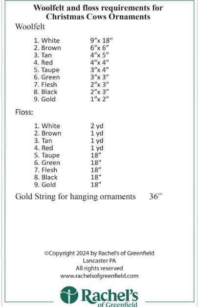 Christmas Highland Cows Wool Felt embroidery ornaments kit Rachel’s of Greenfield
