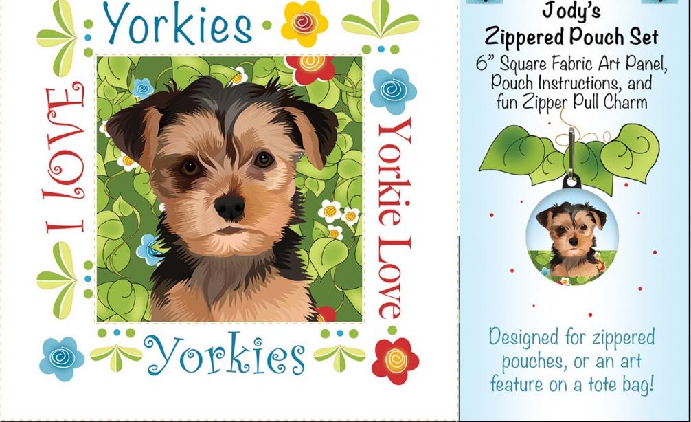 Jody Houghton Printed Fabric Zipper Pouch Set Yorkie Dog with Zipper Pull