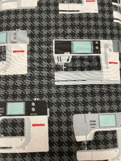 Bernina Vintage Sewing Machine Fabric - Benartex - Black gray houndstooth Background - Priced by the 1/2 Yard - Cut continuously