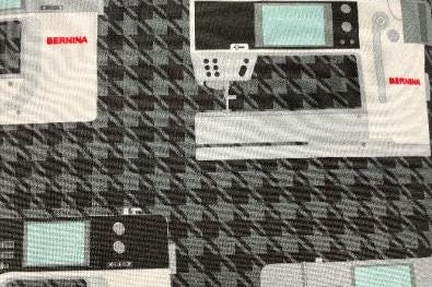 Bernina Vintage Sewing Machine Fabric - Benartex - Black gray houndstooth Background - Priced by the 1/2 Yard - Cut continuously