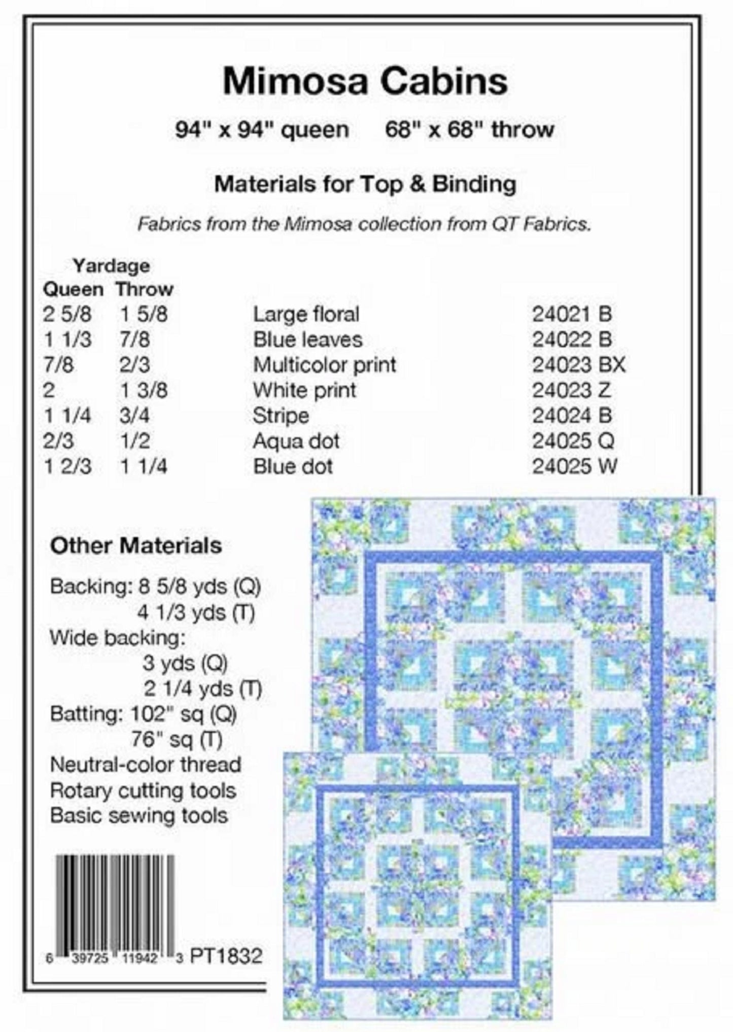 Patterns- Mimosa Cabins Interrupted- Pine Tree-2 Sizes - Throw & Queen Quilt Pattern - Sold by the Pattern