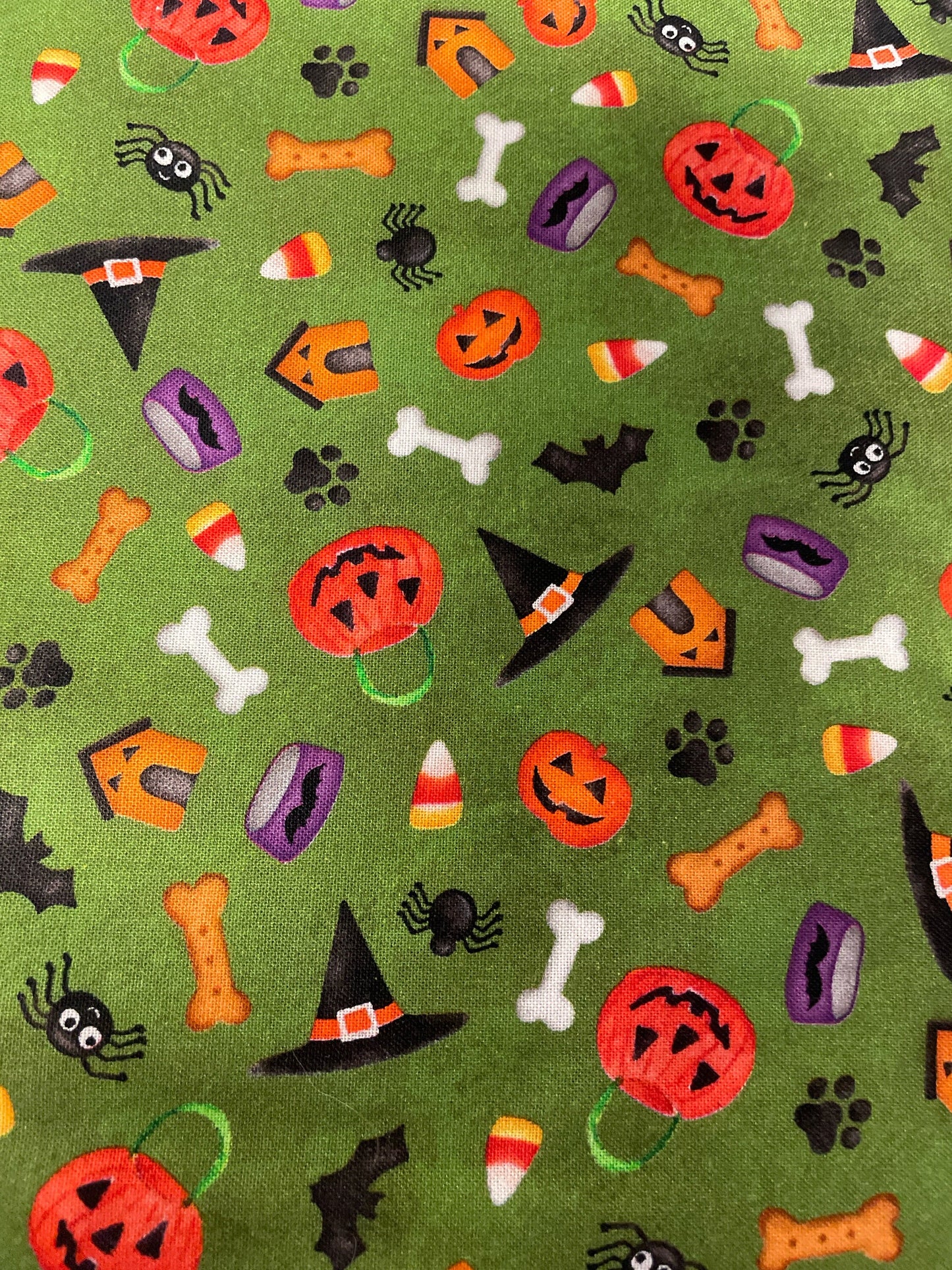 Dog Fabric Pumpkins - Pawty Time DC8939- Michael Miller - Green Background - Priced by the 1/2 yard -