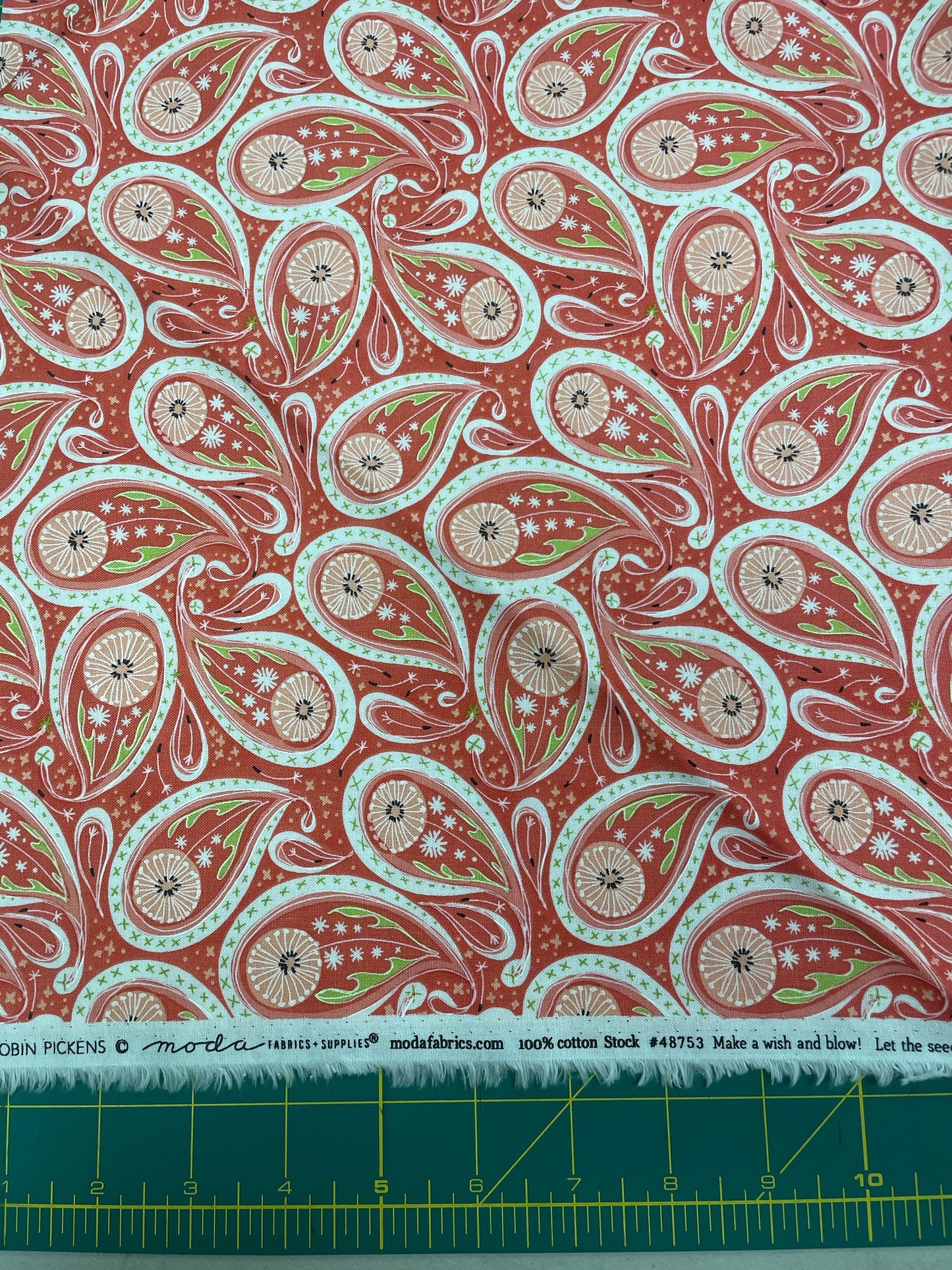 Robin Pickens dandy duo, Moda fabric, peach and lime Paisley fabric  Priced by the 1/2 yard