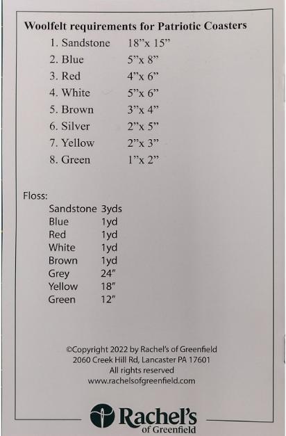 Kit Patriotic Americana Coasters wool felt kit Rachel’s of Greenfield