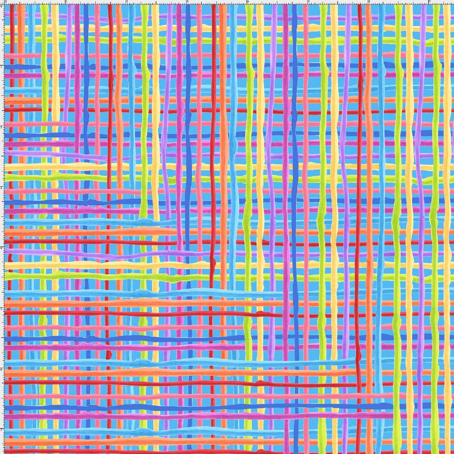 Loralie Calico Cats Plaid Stripe Turquoise Background Fabric Loralie Harris - Priced by the 1/2 Yard - Cut from Bolt