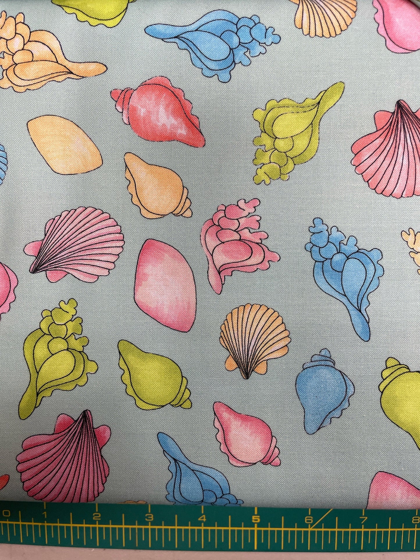 Loralie Shell Spell Sage Green - Multi Color Bright  Shells Fabric- Priced by the 1/2 yard Cut continuously