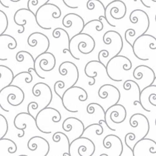 Kimberbell Basic White with Gray Swirls MAS8243-WK Maywood Studio - Priced By the 1/2 Yard