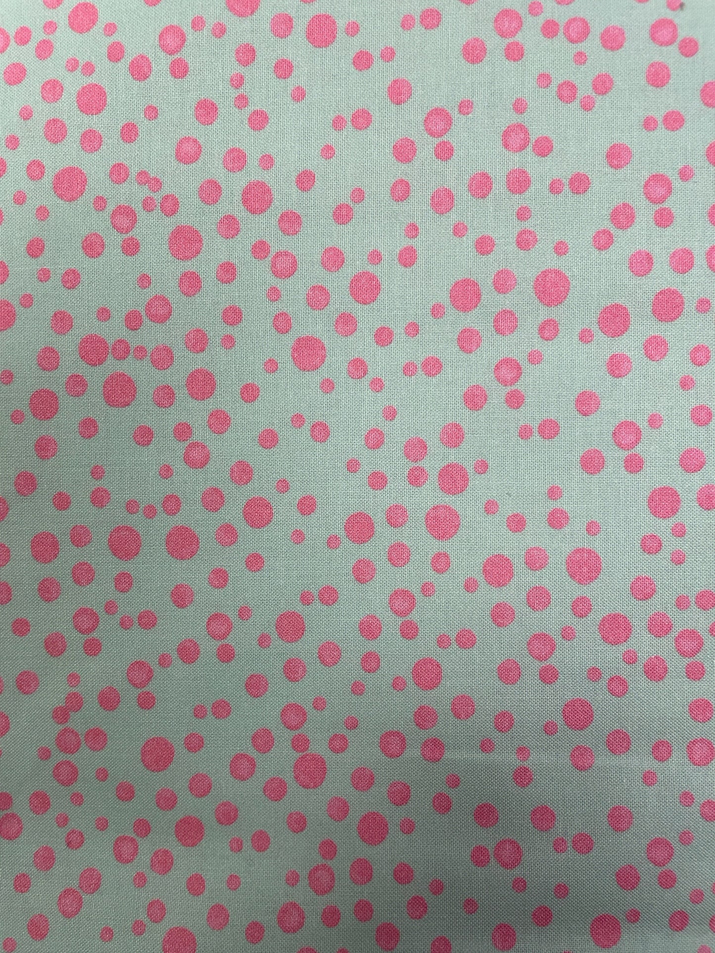Loralie Pink Balloon Dots on Sage Green - Fabric- Priced by the 1/2 yard Cut continuously