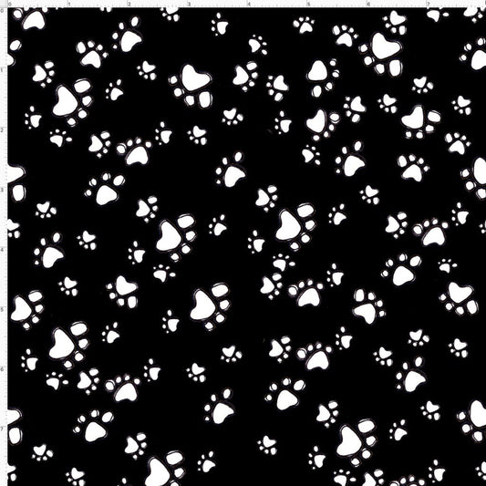 Loralie Designs - Cat & Dog Paw Prints White on Black - 692475 - Priced by the 1/2 yard