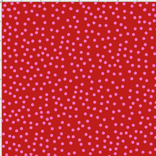 Loralie Dear Dots Red Pink Polka Dots on Red Background   Cotton Fabric    by the Half Yard