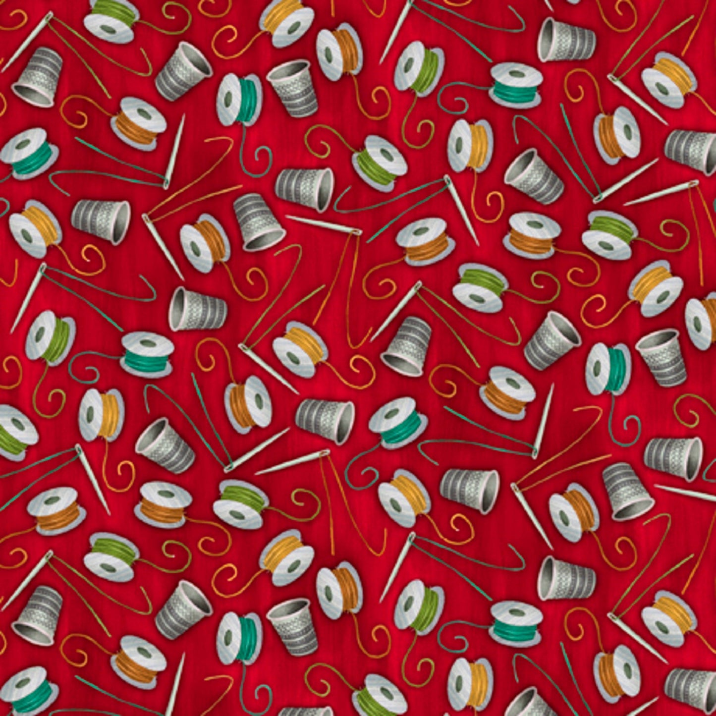 QT Fabrics - Happiness is Homemade - Bobbins on Red - Thimbles - 28910-R -Priced by the 1/2 yard