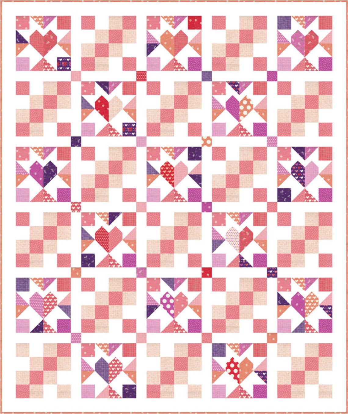 Sincerely Yours Moda Quilt Kit in New Original Box Sherri  Chelsi Pink and Coral Heart  - FREE Ship