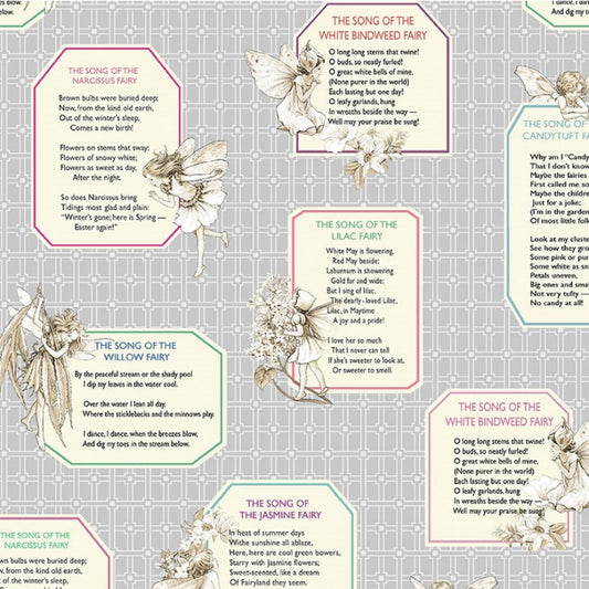 Rhythm of the Fairy Songs - Fairy Fabric -Michael Miller - DC9275 on Gray Background - Priced by the 1/2 yard -