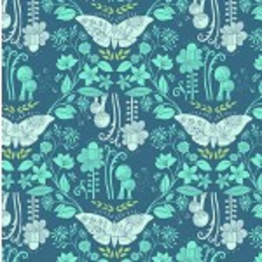 Michael Miller - Daydreaming Fabric - Teal Butterflies - DC8680D on Ocean Blue Background - Priced by the 1/2 yard - Cut off bolt in 1 piece