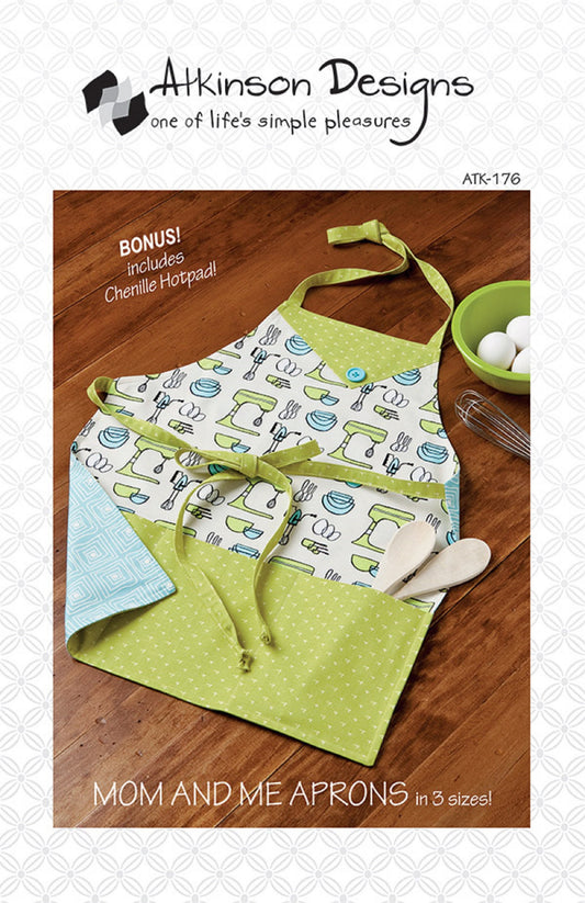 Mom and Me   Atkinson Designs   Lined Apron Pattern 3 sizes   Adult, Child, Toddler   Chenille Potholder Pattern included   Easy!