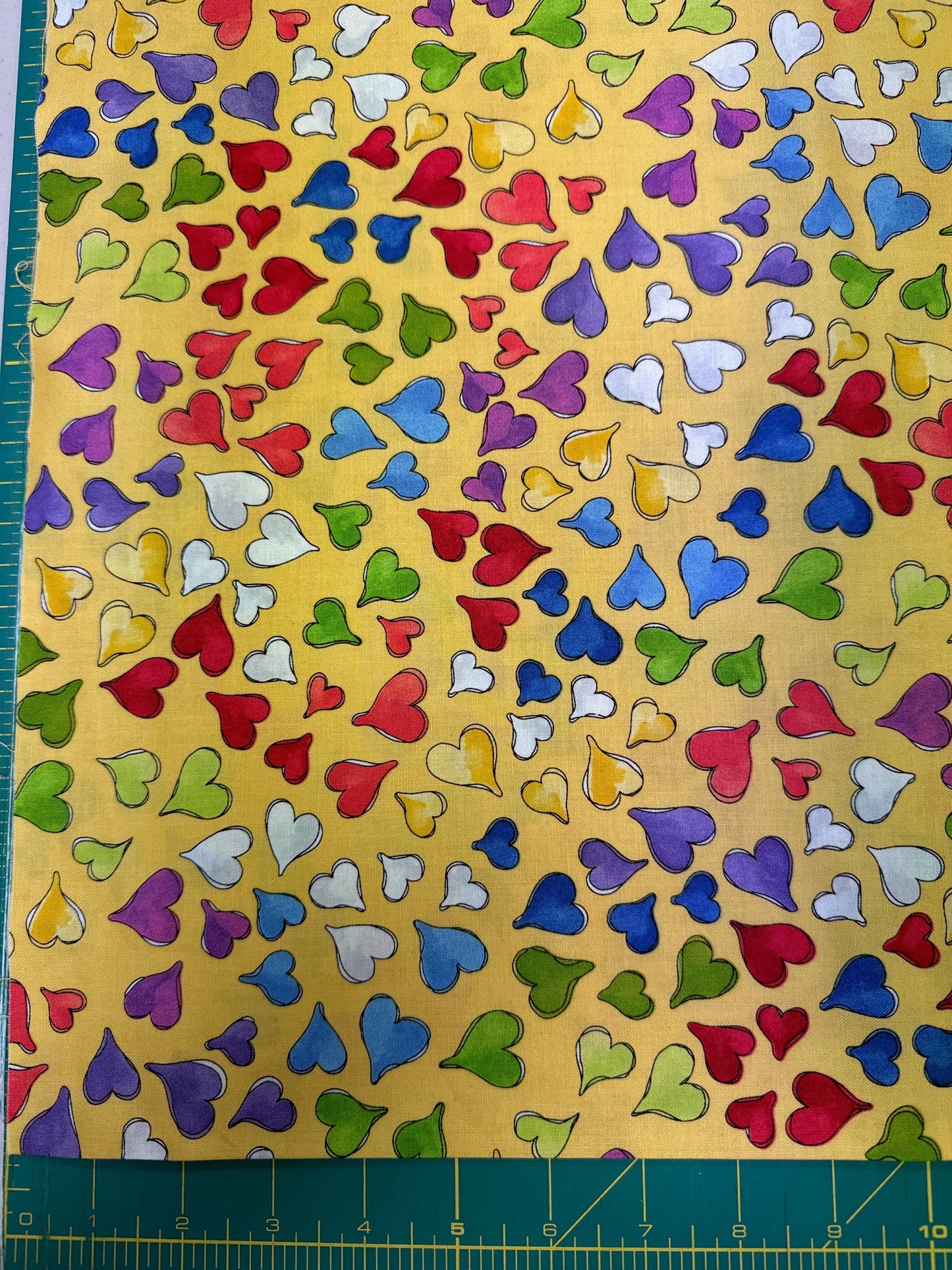 Loralie Fabric Happy hearts on Yellow  Background- Priced by the 1/2 yard - cut continuously