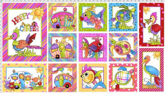 Happy Camper Project Panel - Fish Turtles - Pelican - Bright Colors -  Loralie Designs - By the Panel