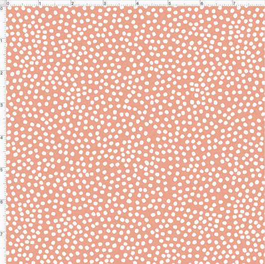 Loralie Bitty Polka Dots Fabric - White Dots on Melon Background - Priced by the 1/2 yard