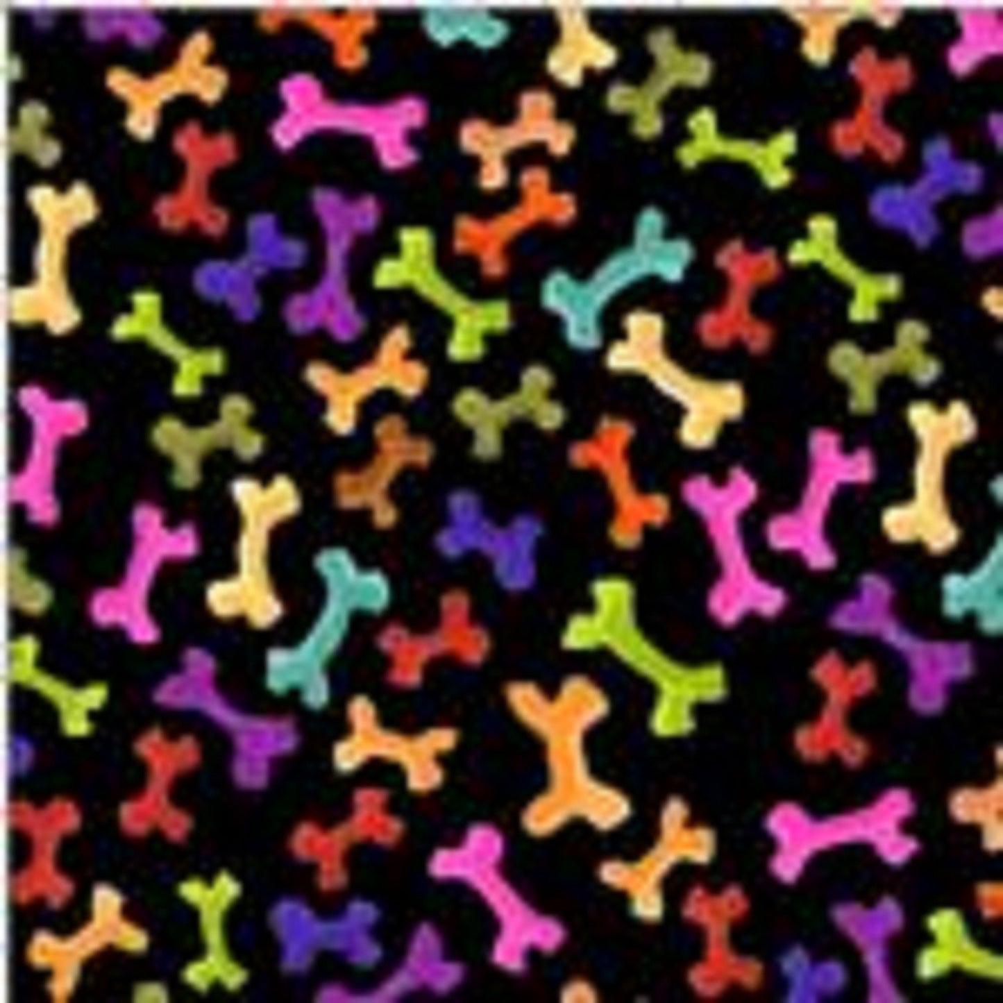 Loralie Happy Dog Bones Fabric Rainbow on Black Background -  Priced by the 1/2 Yard - Cut from Bolt