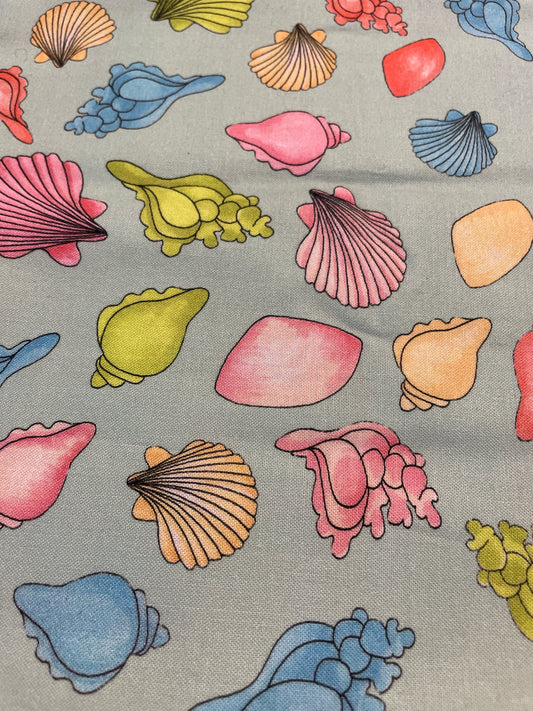 Loralie Seashell Shell Spell Fabric on  Aqua Background  - SEW Cute! - Priced by the 1/2 Yard - cut in 1 piece for 1 yd+