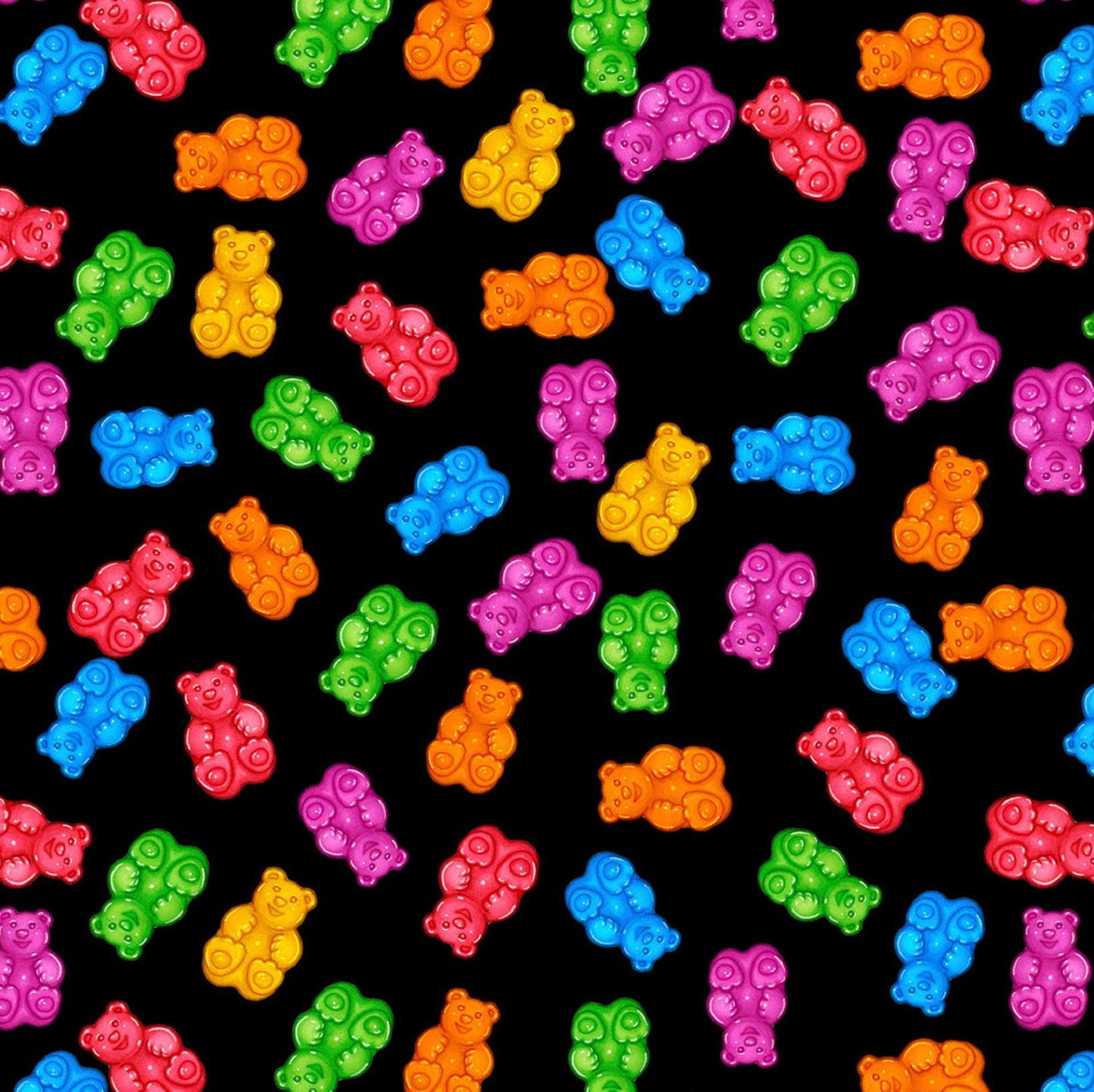 Happy Harvest  Bright Gummie Bears Fabric   QT fabric on Black 28387 J by the Half yard