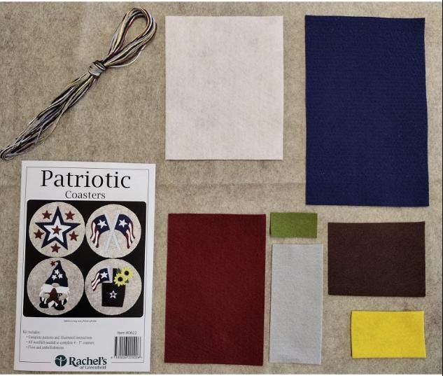 Kit Patriotic Americana Coasters wool felt kit Rachel’s of Greenfield