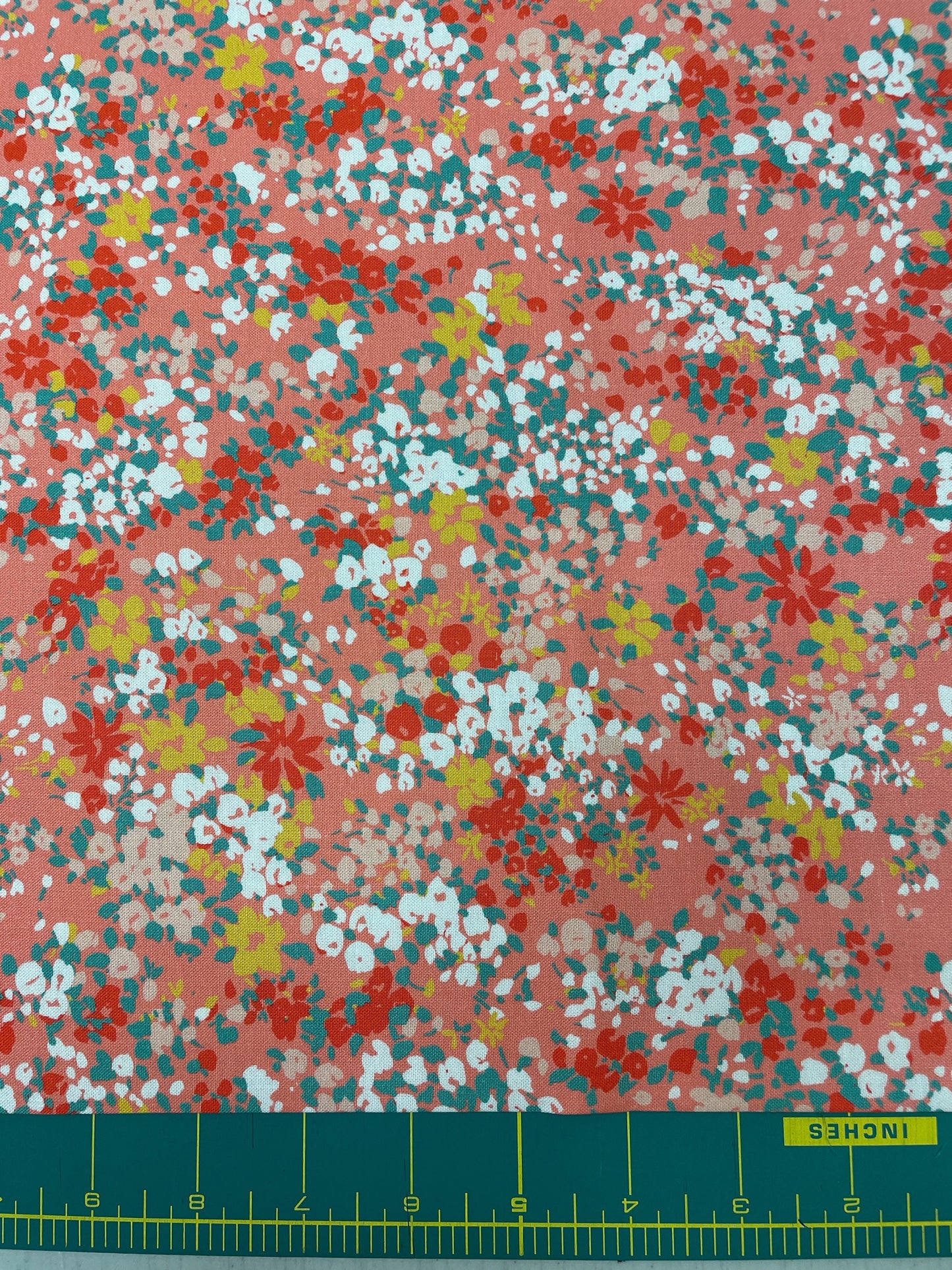Lady Bird - Crystal Manning - Moda Fabric- Peach and Green floral on Peach 11872-25 - Sold by the 1/2 yard