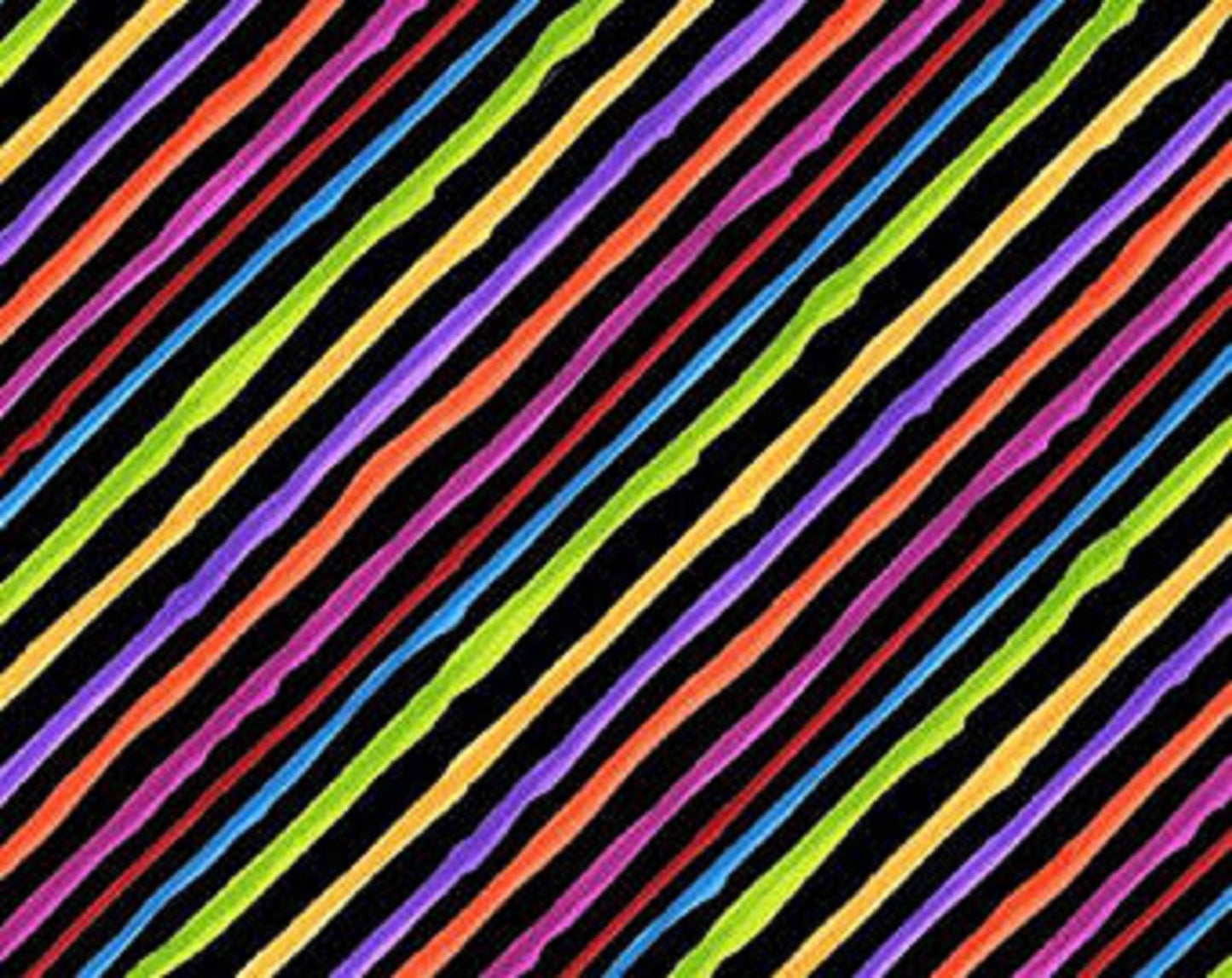 Loralie Diagonal Rainbow Stripes on Black Background Cotton Fabric - Priced By the 1/2 Yard cut continuously