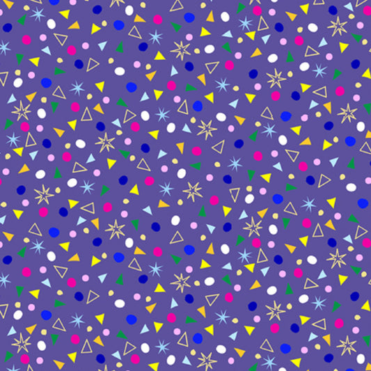 Kitty Cats- Purple Stars Dots Triangles 27925-V - QT Fabrics - By the 1/2 yard