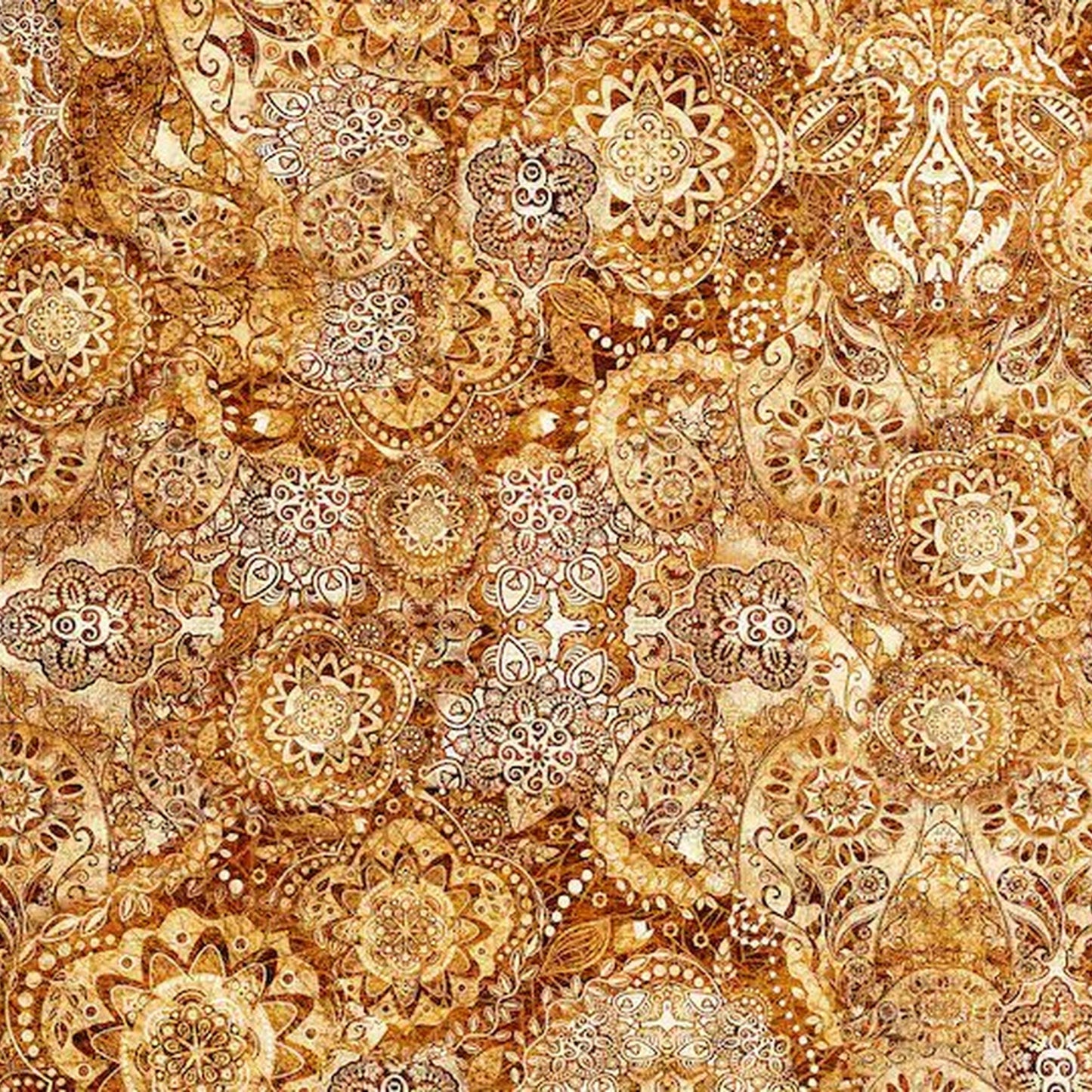Bohemian Rhapsody - Gold Leather & Lace  Qt Fabric - 26956 - AE - Price by the 1/2 Yard