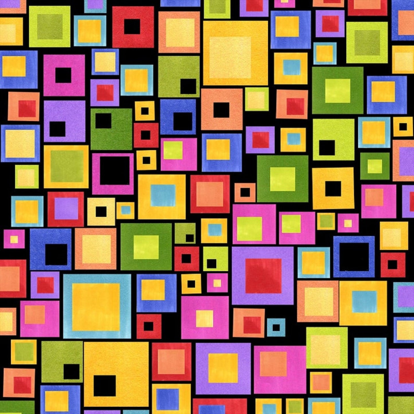 Loralie Golf Happy "Blocksalot" Squares on Black Background - Priced by the 1/2 Yard - Cut off bolt