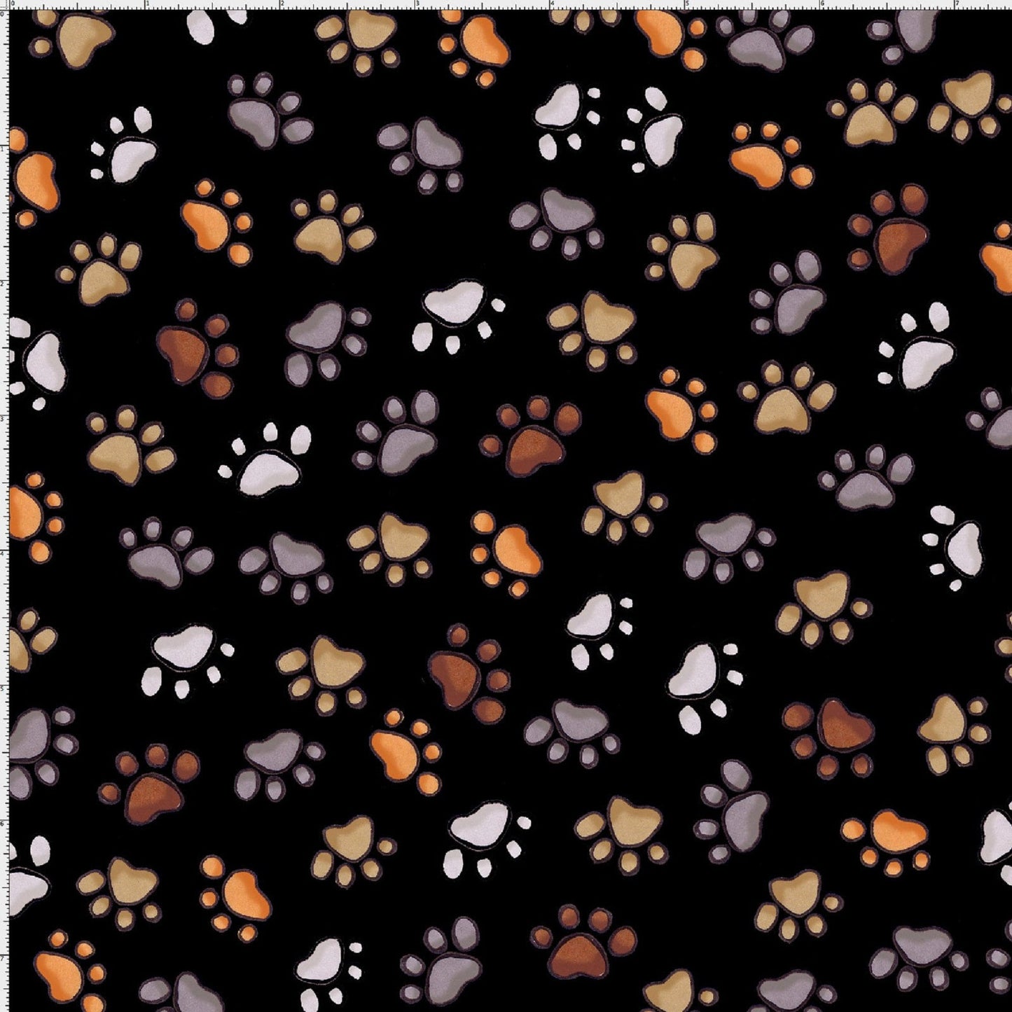 Loralie Dog Cat Paws Brown Grey on Black Background Fabric Loralie Harris - Priced by the 1/2 Yard - Cut continuously