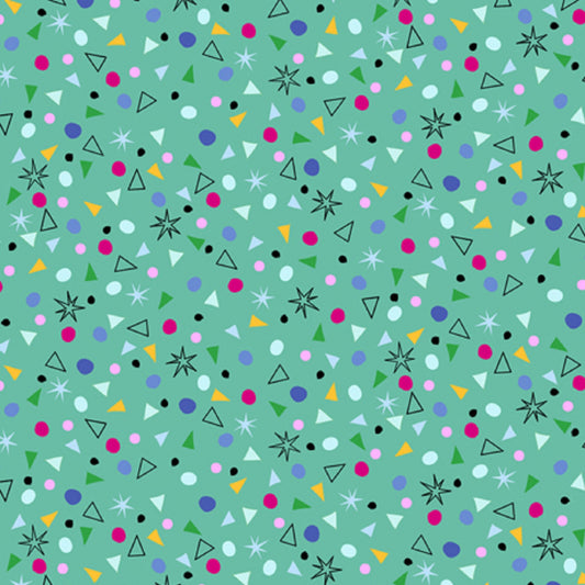 Kitty Cats Green Aqua Stars Dots Sold by the 1/2 Yard 27925-G for QT Fabrics