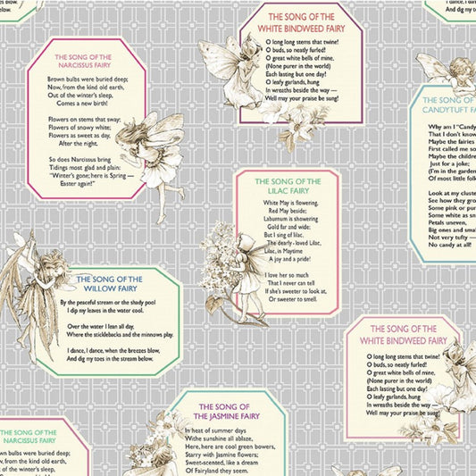 Rhythm of the Fairy Songs   Fairy Fabric  Michael Miller   DC9275 on Gray Background   Priced by the Half yard