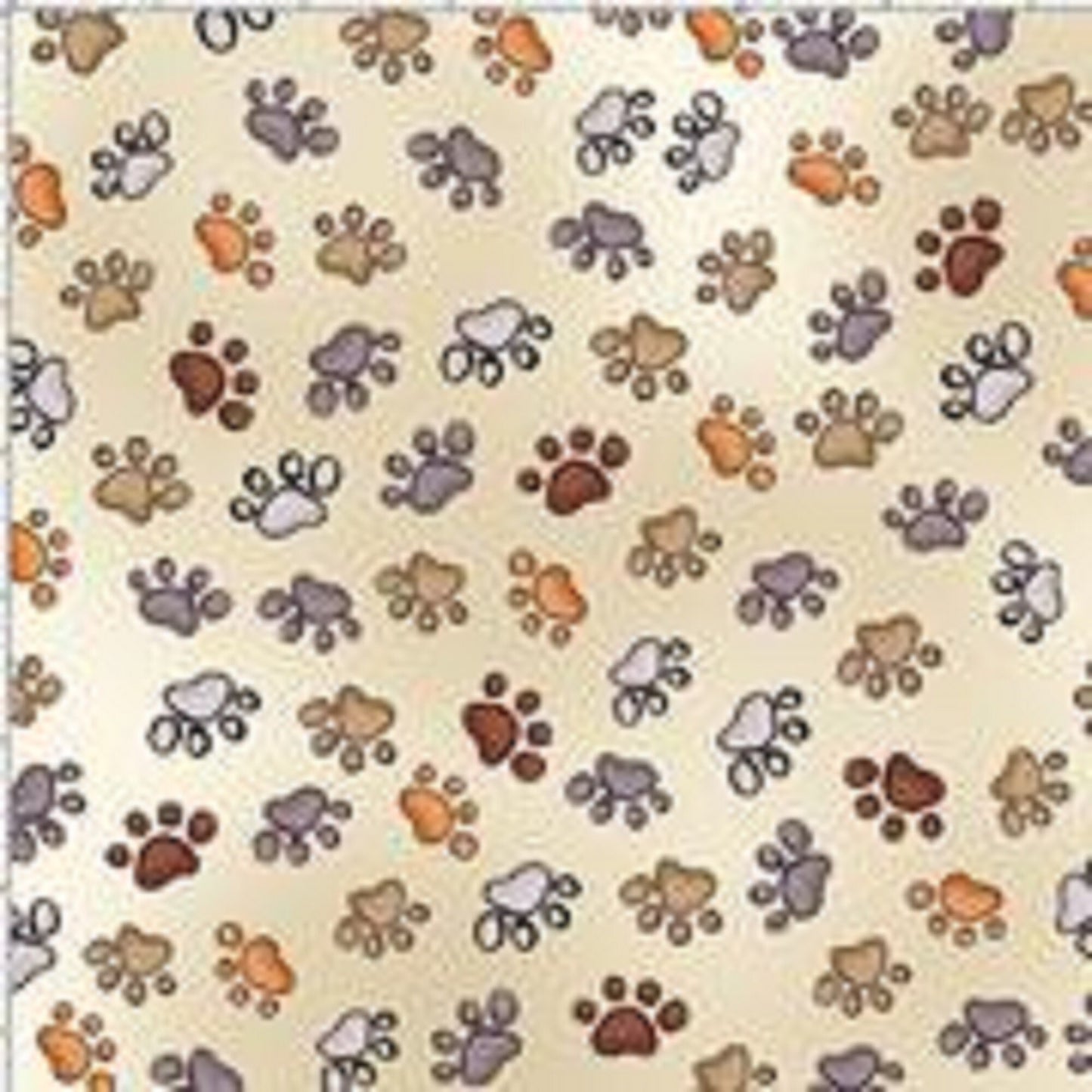 Loralie Dog Cat Paws Brown Grey on Bone Background Fabric Loralie Harris - Priced by the 1/2 Yard - Cut in 1 piece for 1 yard or more
