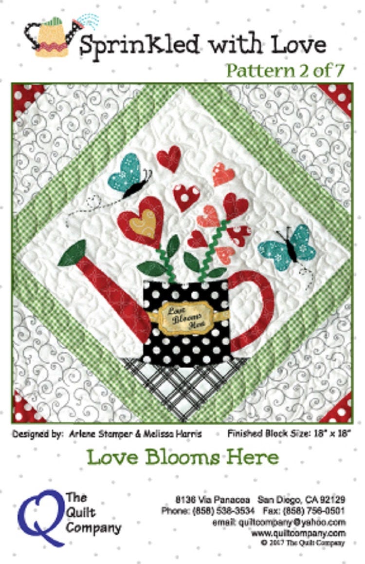 The Quilt Company Sprinkled with Love Gardening Watering Cans Applique Pattern Set - 7 patterns