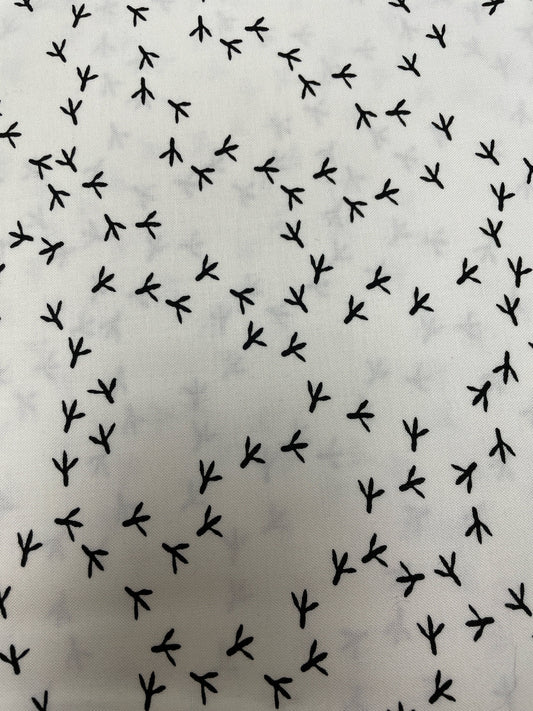 Loralie Chicken Black Tracks Fabric on White Background Fabric Loralie Harris - Priced by the 1/2 Yard - Cut continuously