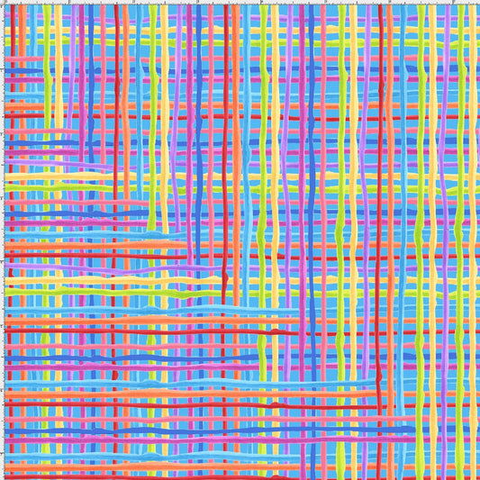 Loralie Calico Cats Plaid Stripe Turquoise Background Fabric Loralie Harris - Priced by the 1/2 Yard - Cut from Bolt